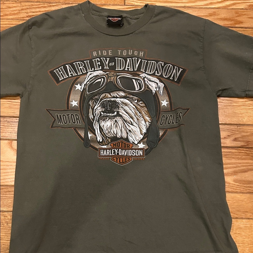 Harley-Davidson Olive T-Shirt with Dog Graphic